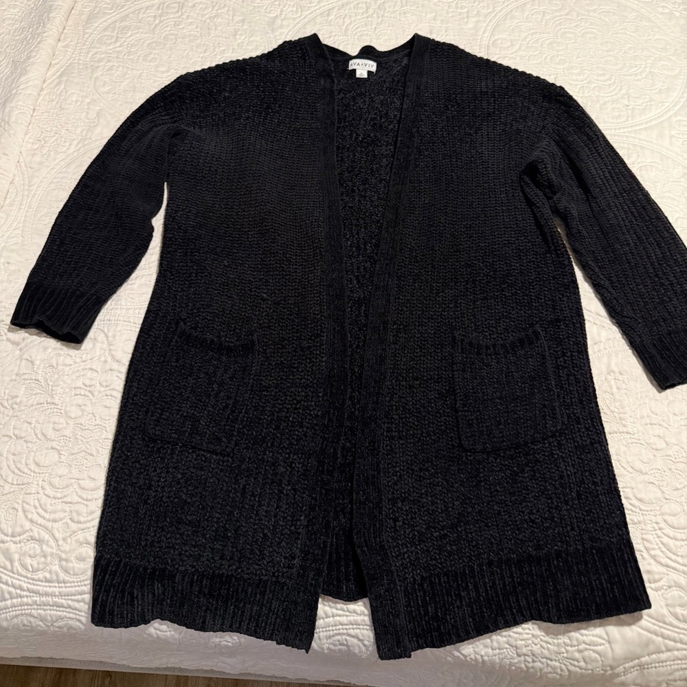 Black Chenille Open-Front Cardigan